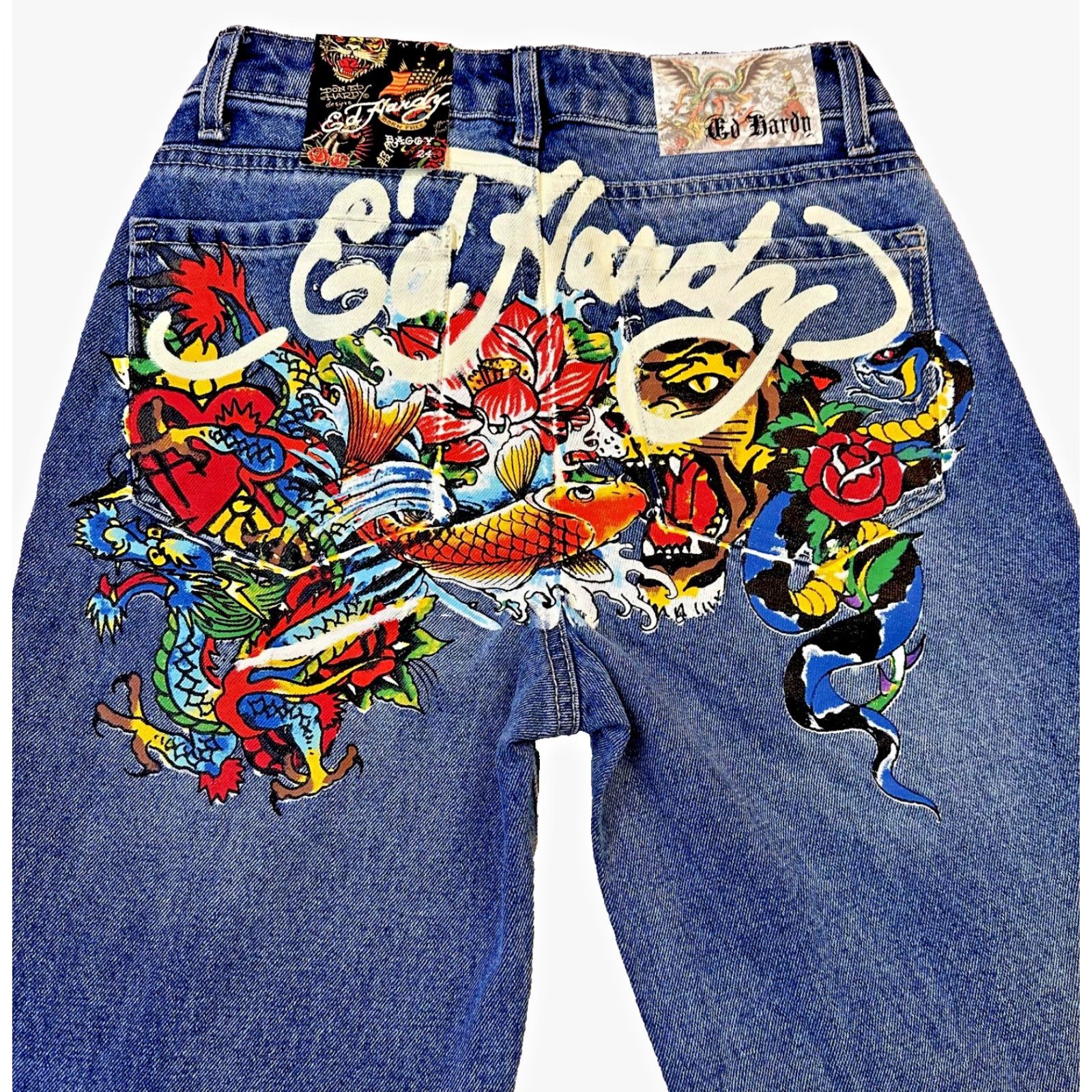 Ed Hardy Ed Hardy Jeans 24 Light Wash Wide-Leg Graphic Backside NEW NWT Womens Denim 100% Cotton Size 42" / US 20 - 2 Thumbnail