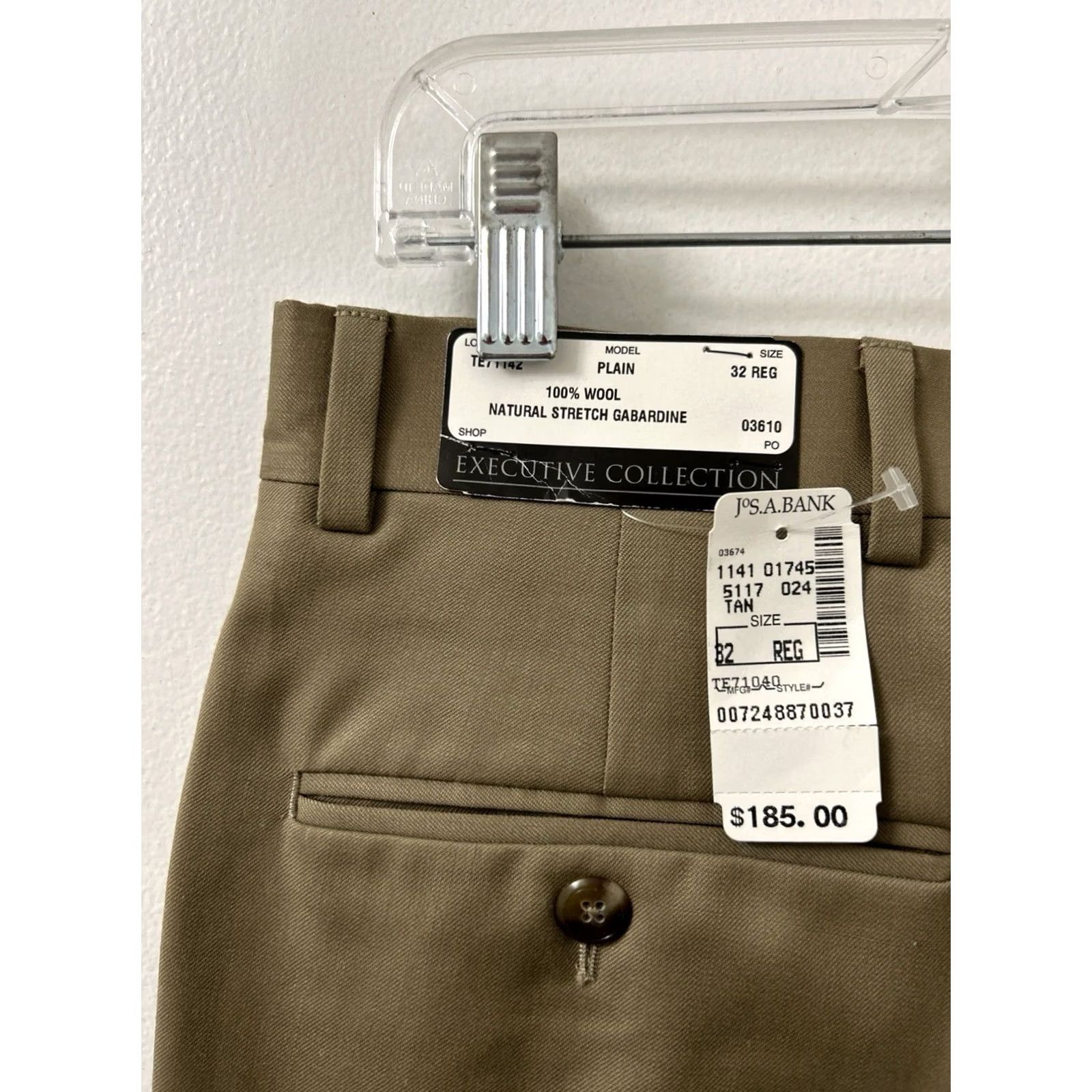 Vintage VINTAGE? No. (Original indicates Modern) Jos A Bank Executive Collection Dress Pants Mens 32x37 Tan 100% Wool Gabardine Stretch Flat Front Classic Size US 32 / EU 48 - 4 Thumbnail