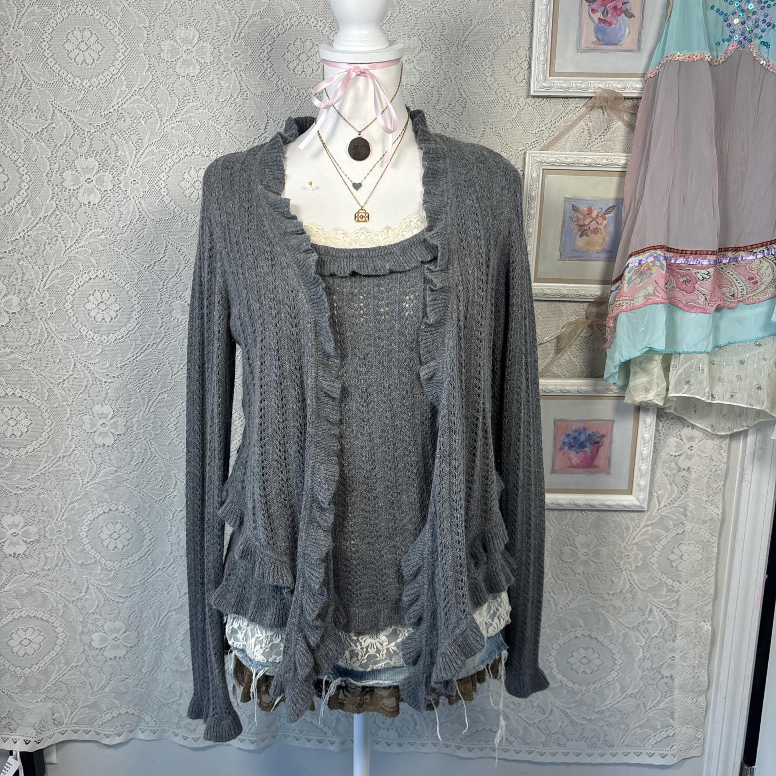 Other vintage ruffle cozy cardigan and tank top set Size L / US 10 / IT 46 - 3 Thumbnail