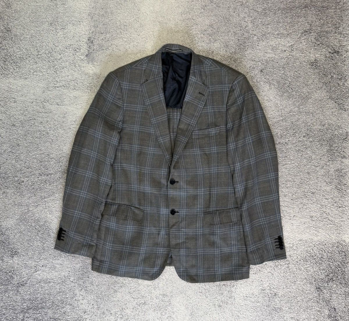 Ermenegildo Zegna Ermenegildo Zegna Blazer 54 IT Grey Check Wool Silk Jacket Size 44R - 1 Thumbnail