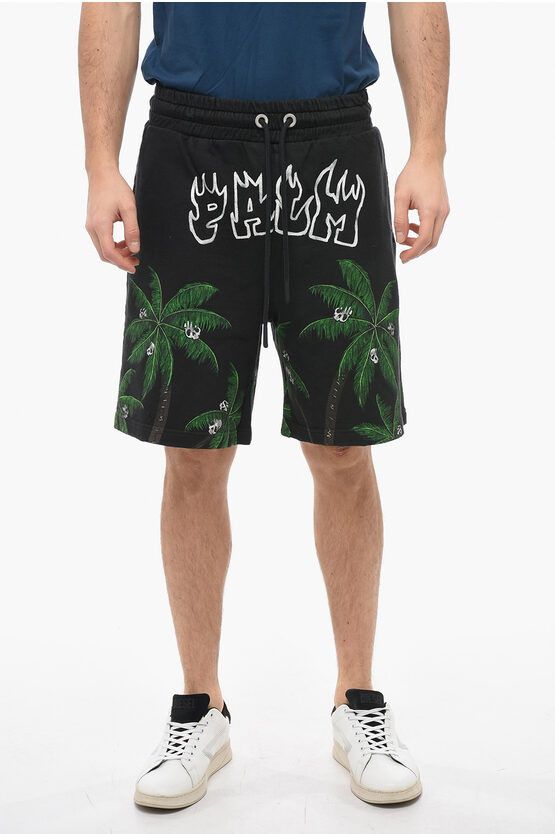 image of Palm Angels Jersey Palms&skull Shorts With Print in Black, Men's (Size 30)