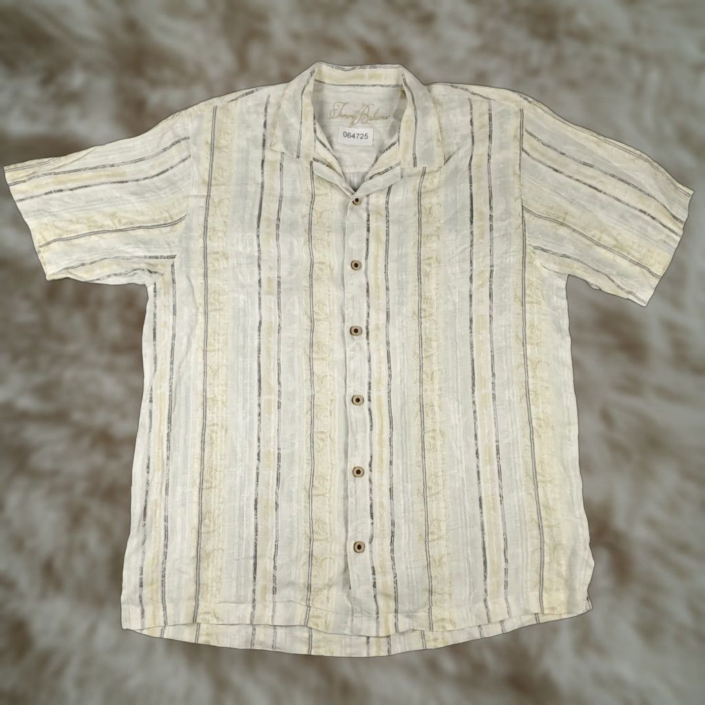 Tommy Bahama Tommy Bahama Shirt Mens Medium Beige Striped Linen Hawaiian Button Up Size US M / EU 48-50 / 2 - 1 Thumbnail