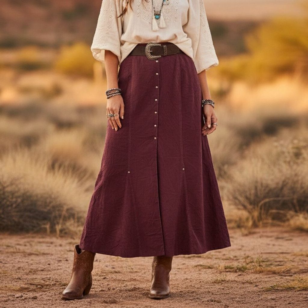 Other MARIE_CLAIRE Western A-line Buttoned Flared Maxi Skirt Sz L Size 37" - 1 Thumbnail