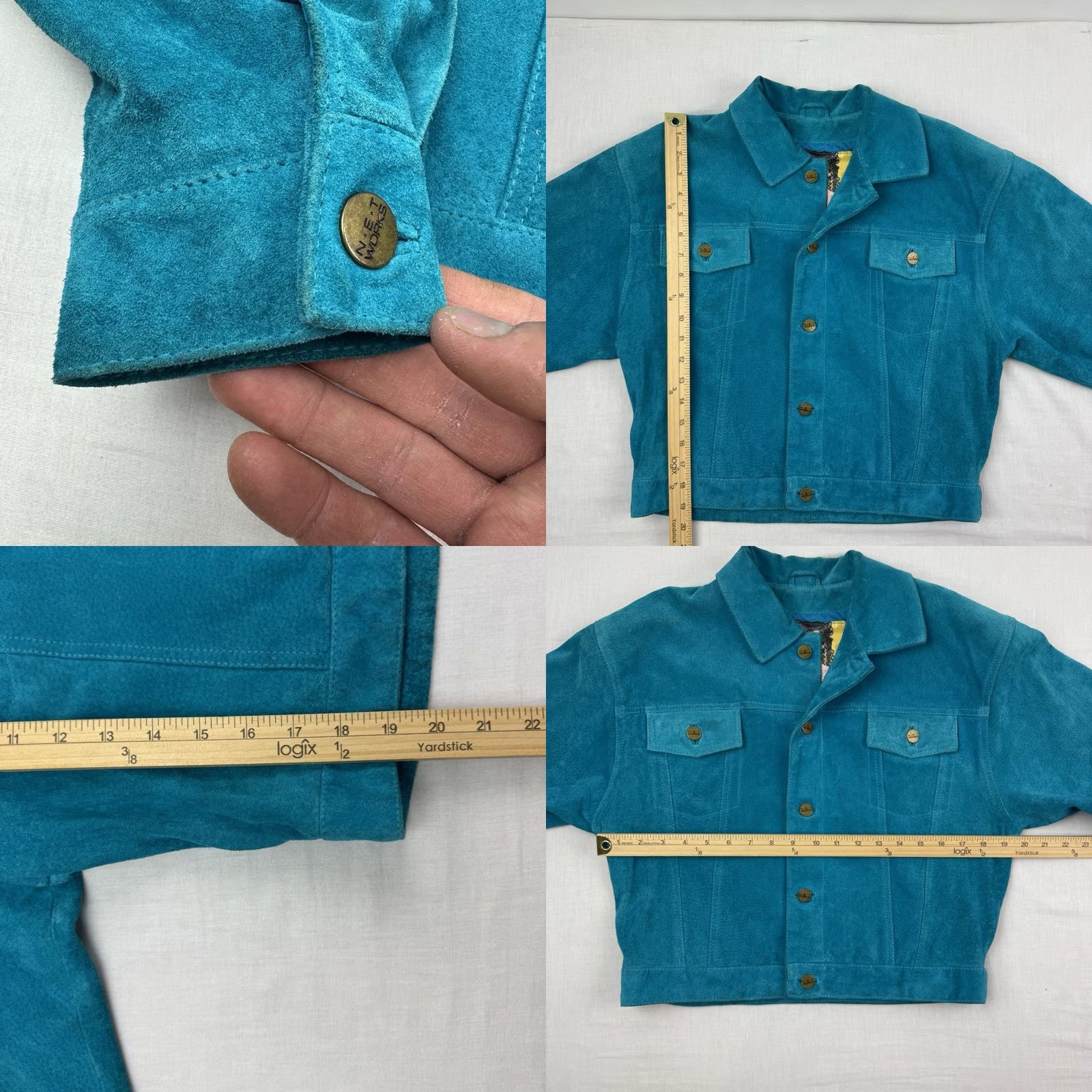 Vintage VINTAGE Net Works Leather Jacket Womens M Cropped 1980s Shoulder Pads Blue 80s Jacket Womens Medium Knit? Size M / US 6-8 / IT 42-44 - 8 Thumbnail