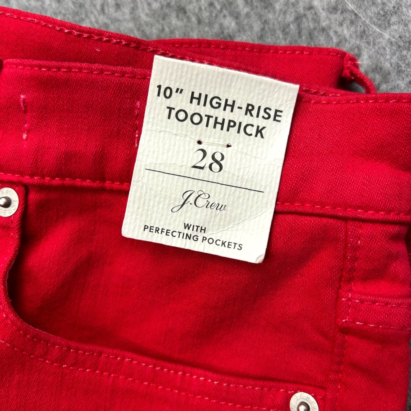 J. Crew 10 High Rise Toothpick Skinny Jeans Women's Size 28 Red Denim NWT