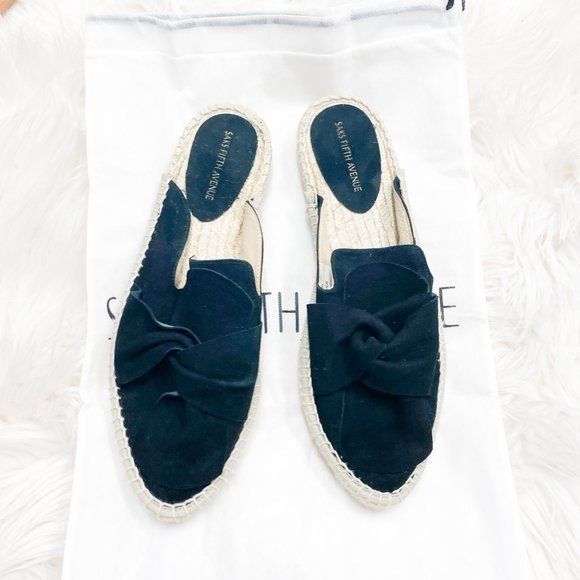 Saks Fifth Avenue Saks Fifth Avenue Black Suede Bow Espadrille Mules Size US 7.5 / IT 37.5 - 4 Thumbnail