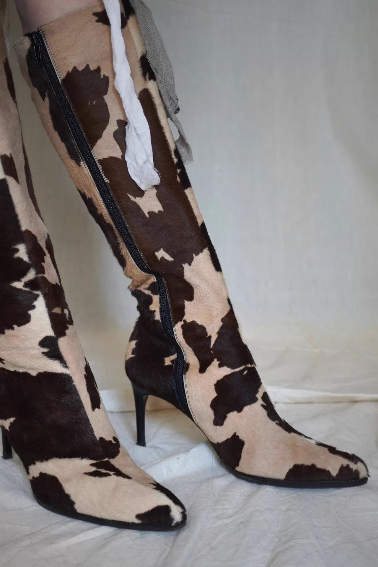 Yves Saint Laurent YSL 1990s Cow Print Fur High Heel Boots Size US 6.5 / IT 36.5 - 1 Thumbnail