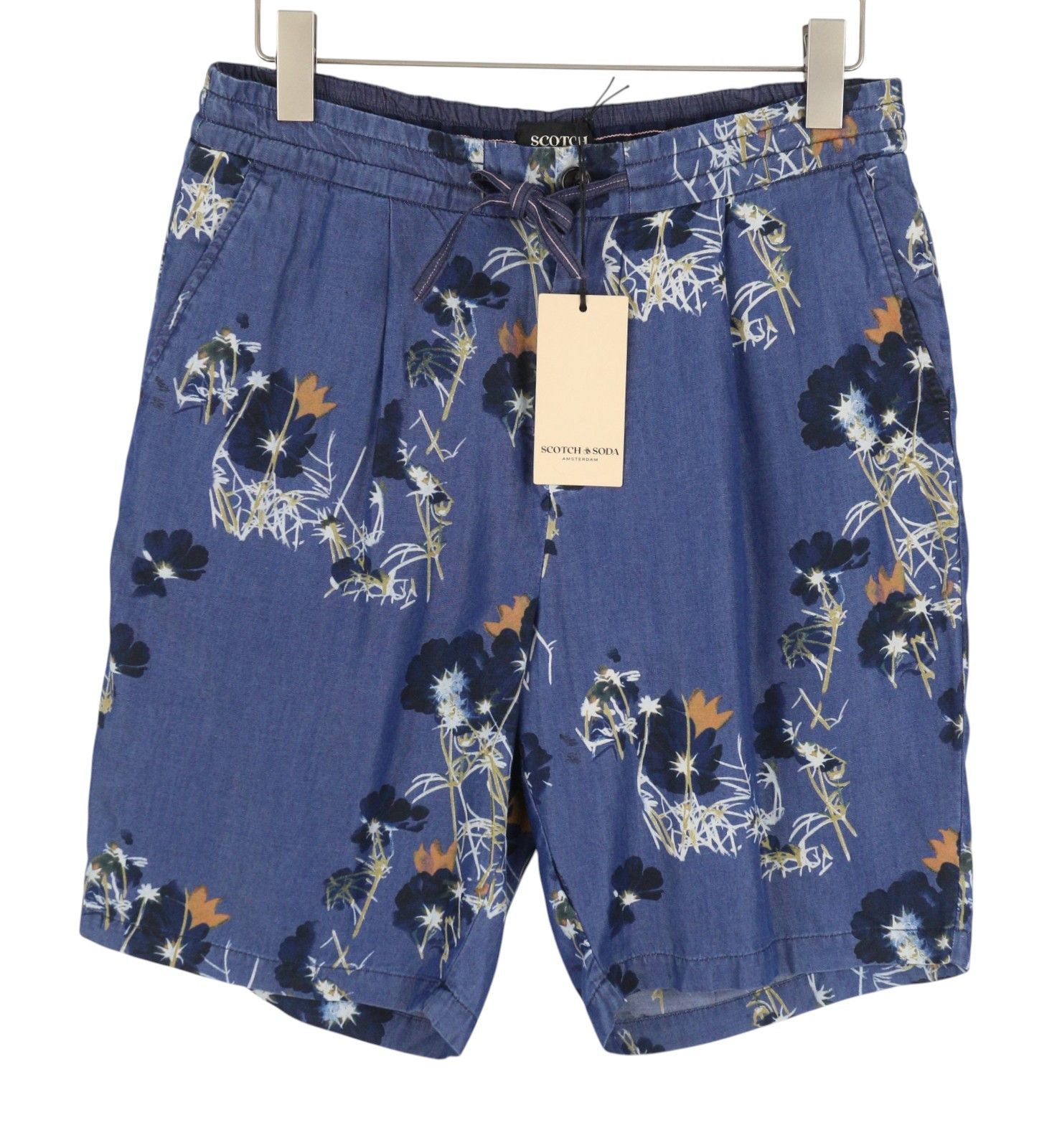 Scotch & Soda W33 Blue Floral Print Pleated Tencel Chino Shorts 91023 Size US 33 - 2 Thumbnail