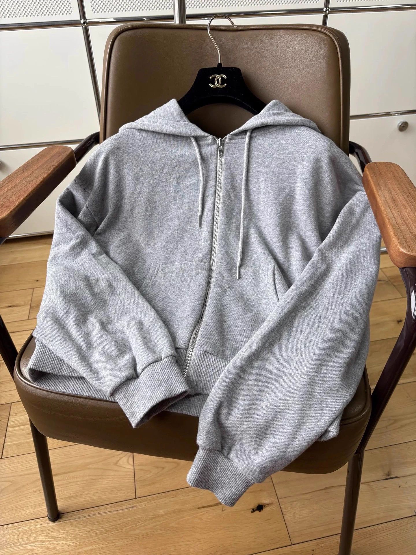 Celine Celine Gray & White Logo Cotton Hooded Jacket S Size S / US 4 / IT 40 - 6 Thumbnail
