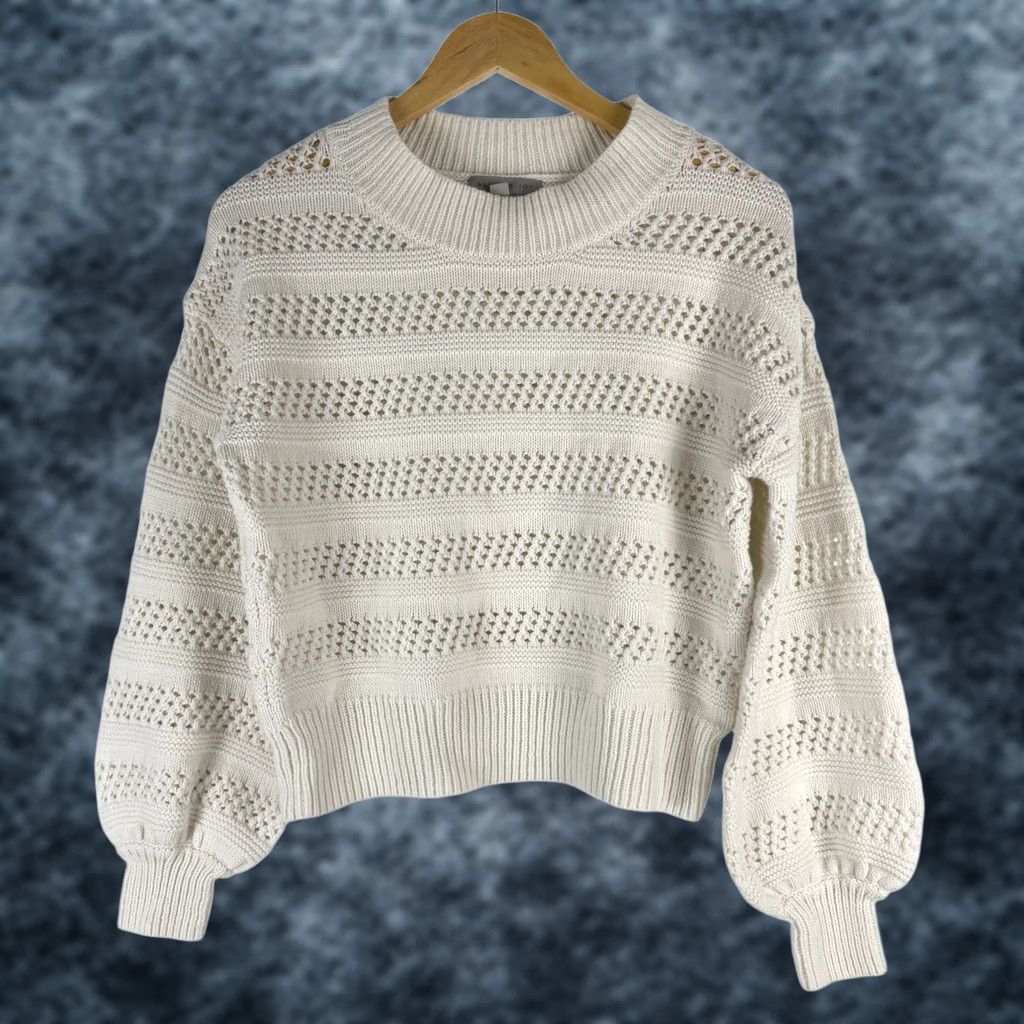 Vintage Allison Joy Sweater Womens S Ivory White Open Knit Pointelle Balloon Sleeve Crochet Size S / US 4 / IT 40 - 1 Thumbnail