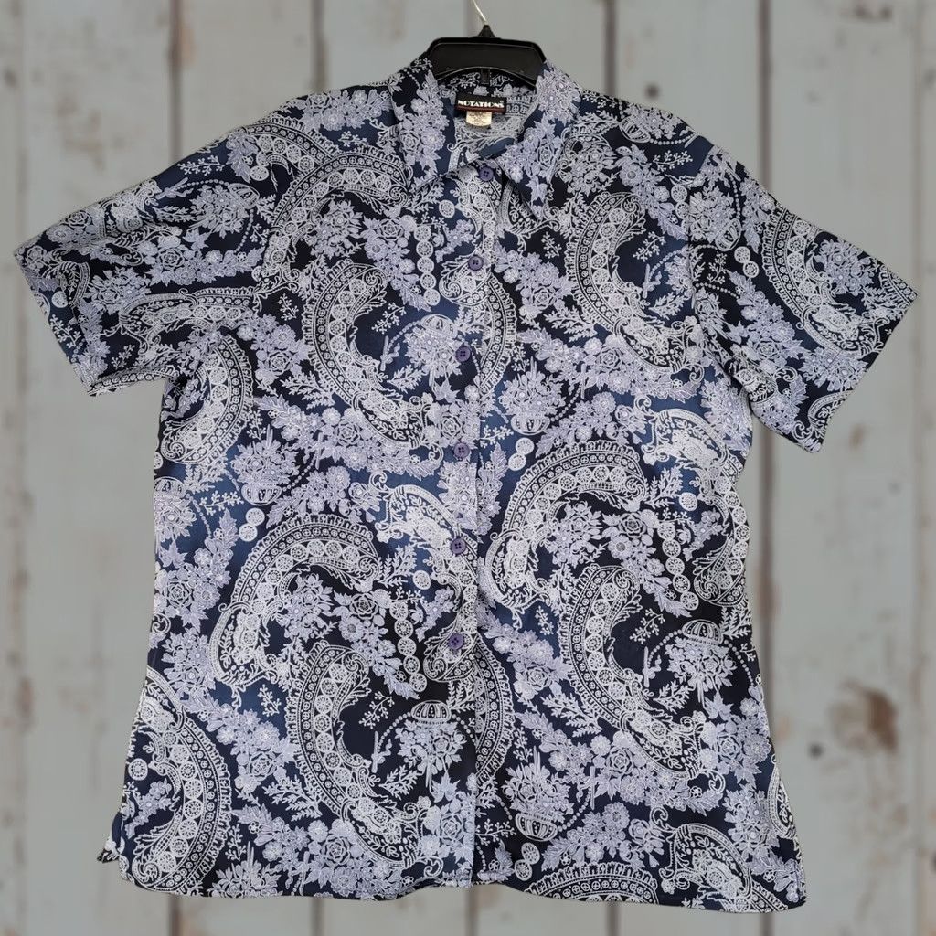 Vintage VINTAGE Notations Blue Paisley Print Button Down Short Sleeve Blouse Womens Size 14 Size XL / US 12-14 / IT 48-50 - 1 Thumbnail