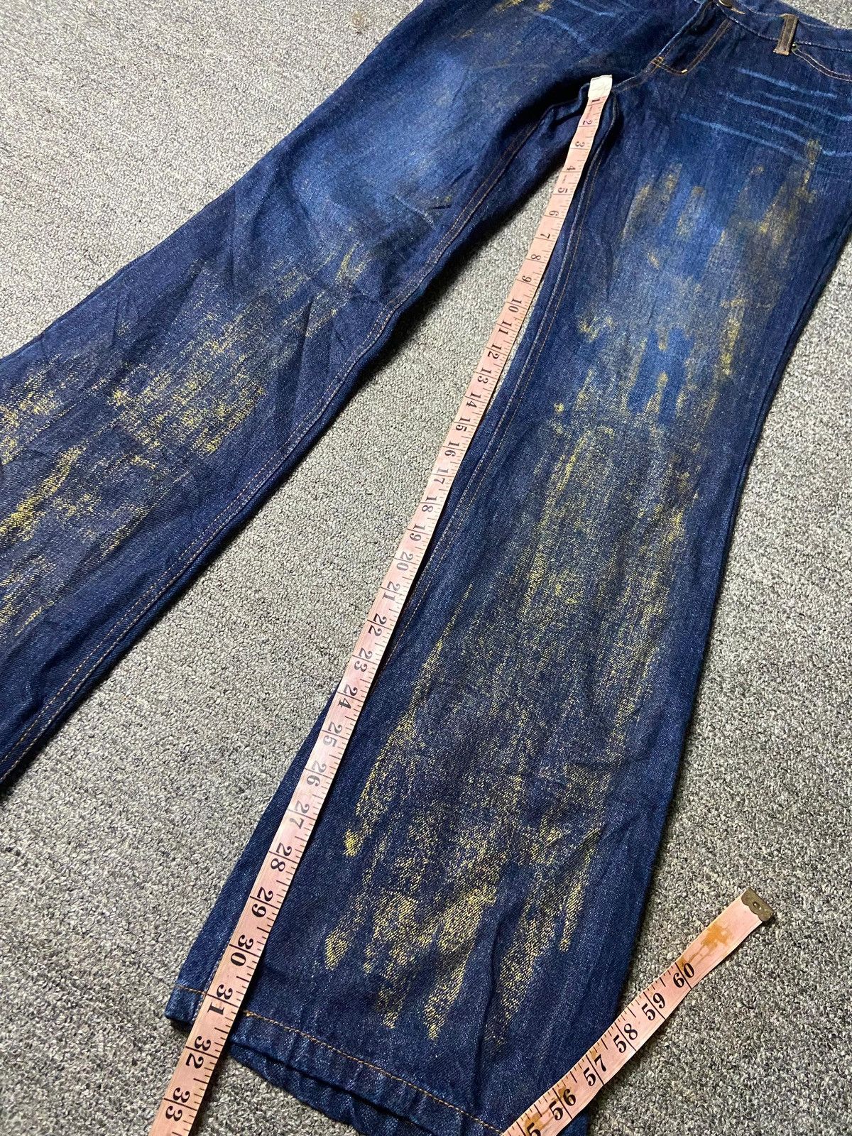 Japanese Brand Quatre Lien Bootcut Jeans with Gold Paint Splatter (153) Size 29" - 5 Thumbnail