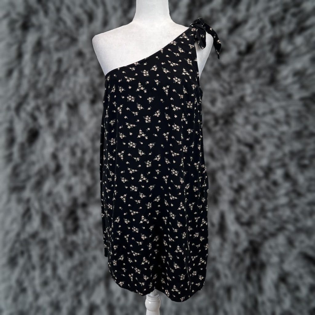 American Eagle Outfitters American Eagle Floral One Shoulder Black Sheath Dress Medium Womens Size M / US 6-8 / IT 42-44 - 1 Thumbnail