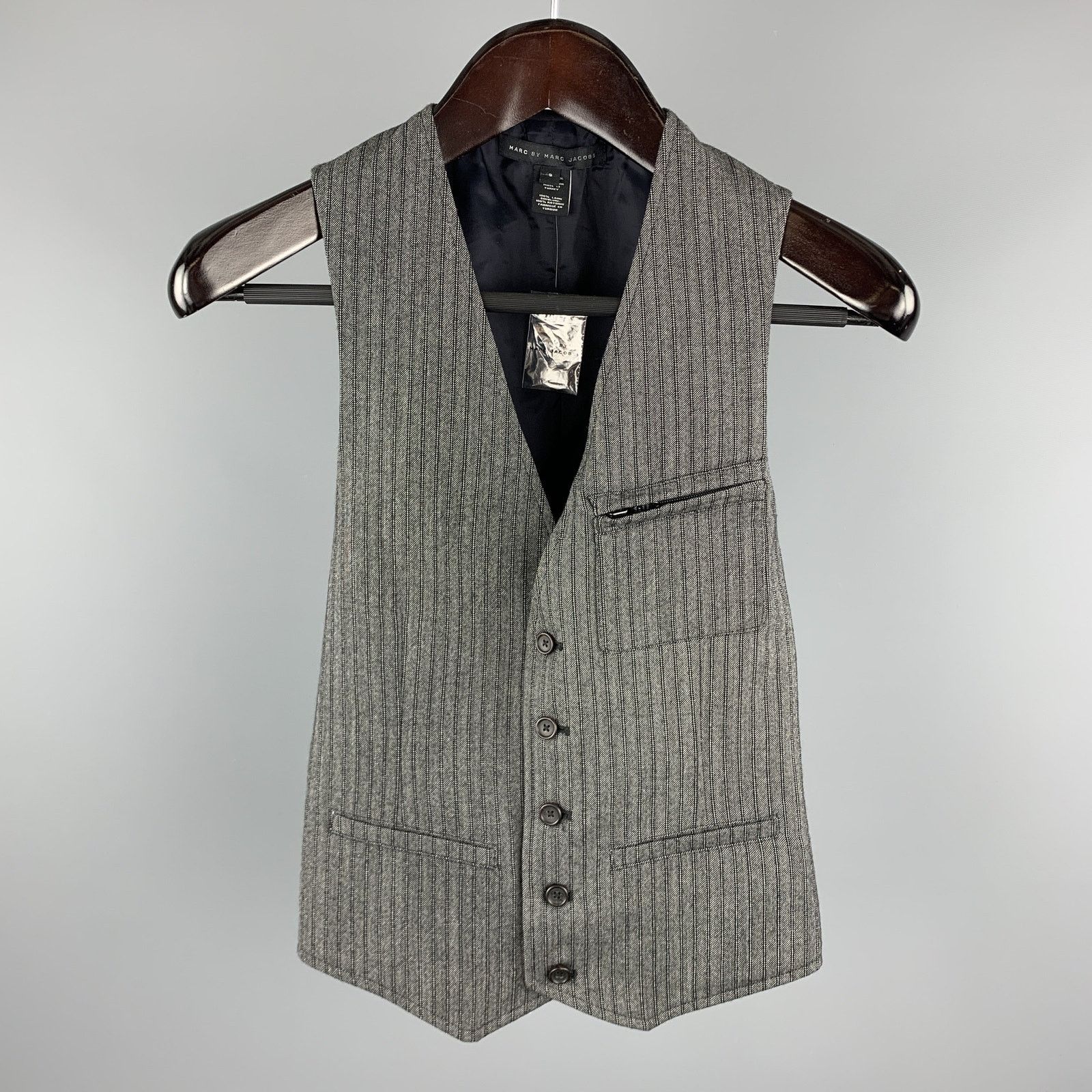 Marc by Marc Jacobs Size S Gray Stripe Wool Buttoned Vest (Indoor) Size 36R - 1 Thumbnail