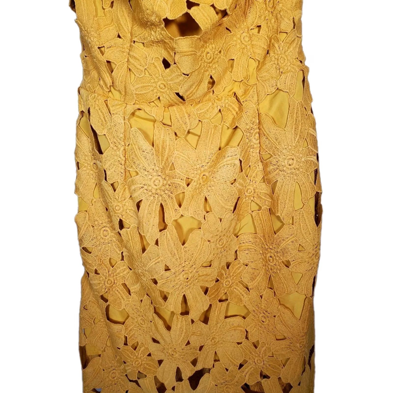 Vintage Few Moda Alison Off Shoulder Cocktail Dress Mustard Yellow Floral Women's M New NWT Size M / US 6-8 / IT 42-44 - 6 Thumbnail