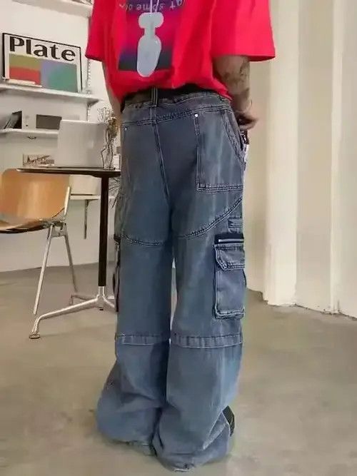 Japanese Brand × Jean Cargo Utility Multi Pocket Baggy Blue Denim Jeans Size US 32 / EU 48 - 4 Thumbnail