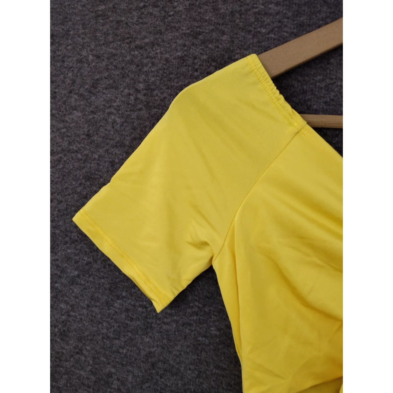 Vintage MAGIA Bodysuit Yellow Short Sleeve Open Tummy Tie Front Size M Women's Solid Blended Fabric One Piece Size M / US 6-8 / IT 42-44 - 7 Thumbnail