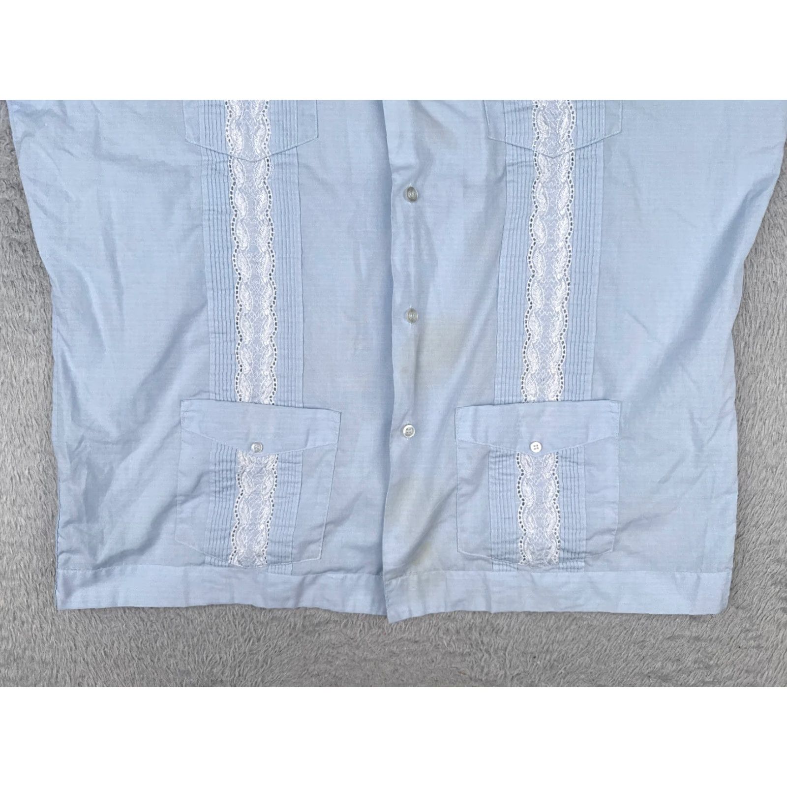 Vintage Guayabera Shirt Extra Large Blue Permanent Press 4 Pocket Poly Blend READ Men Size US XL / EU 56 / 4 - 5 Thumbnail