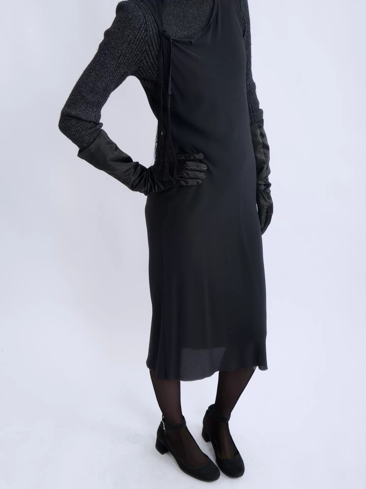 Ann Demeulemeester ANN DEMEULEMEESTER 00s Tassel Strap Silk Chiffon Dress Size XS / US 0-2 / IT 36-38 - 4 Thumbnail