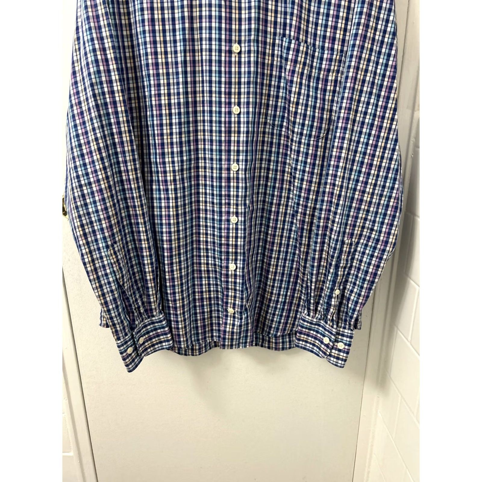 Peter Millar Peter Millar Shirt Mens L Blue Plaid Cotton Silk Button-Down Long Sleeve Knit Pocket Breathable Easy Care Regular Fit Size US L / EU 52-54 / 3 - 3 Thumbnail
