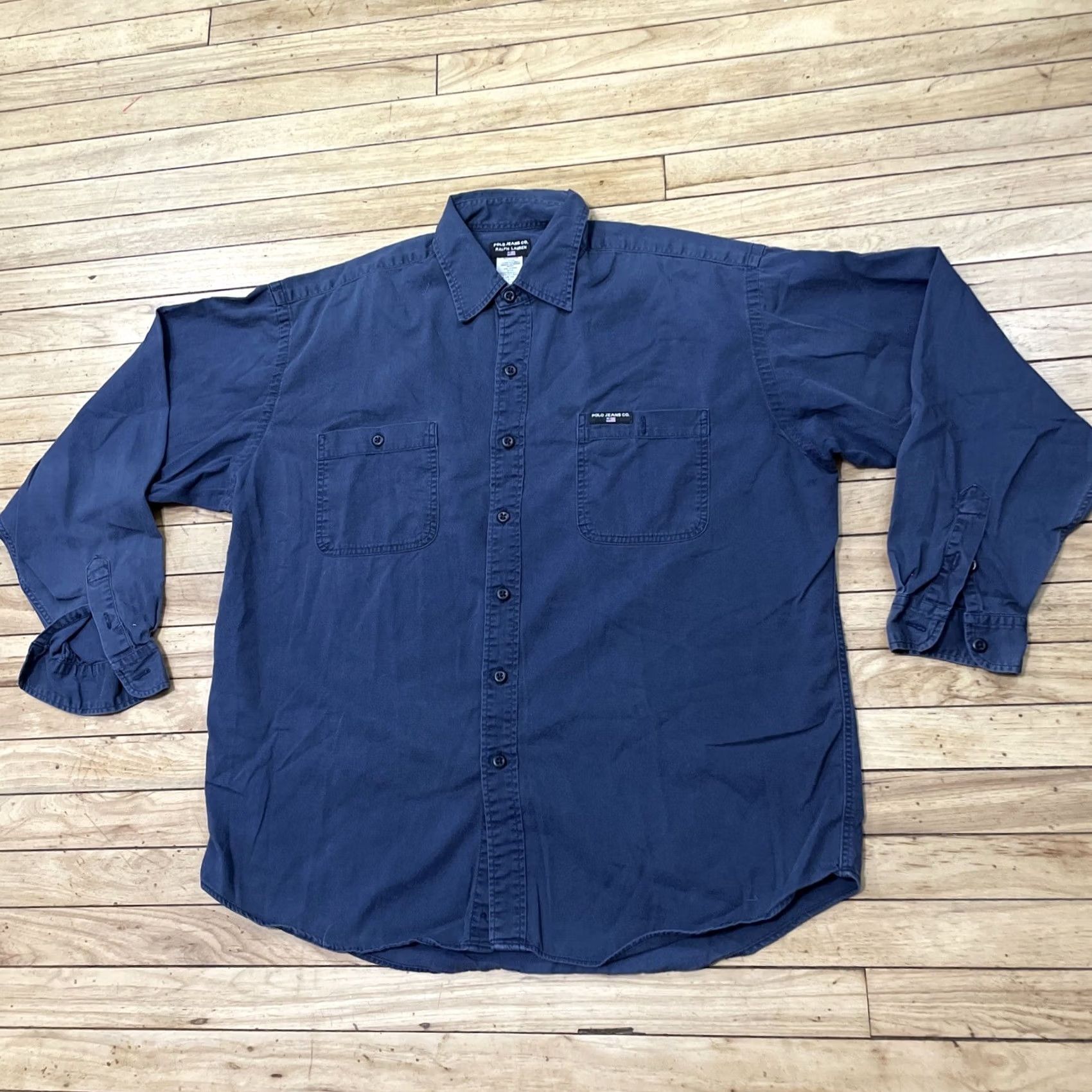 Polo Ralph Lauren VINTAGE Polo Jeans Co. Ralph Lauren Shirt Men XL Twill Blue Y2K Streetwear Signature 90s Classic Button-Up Size US XL / EU 56 / 4 - 3 Thumbnail