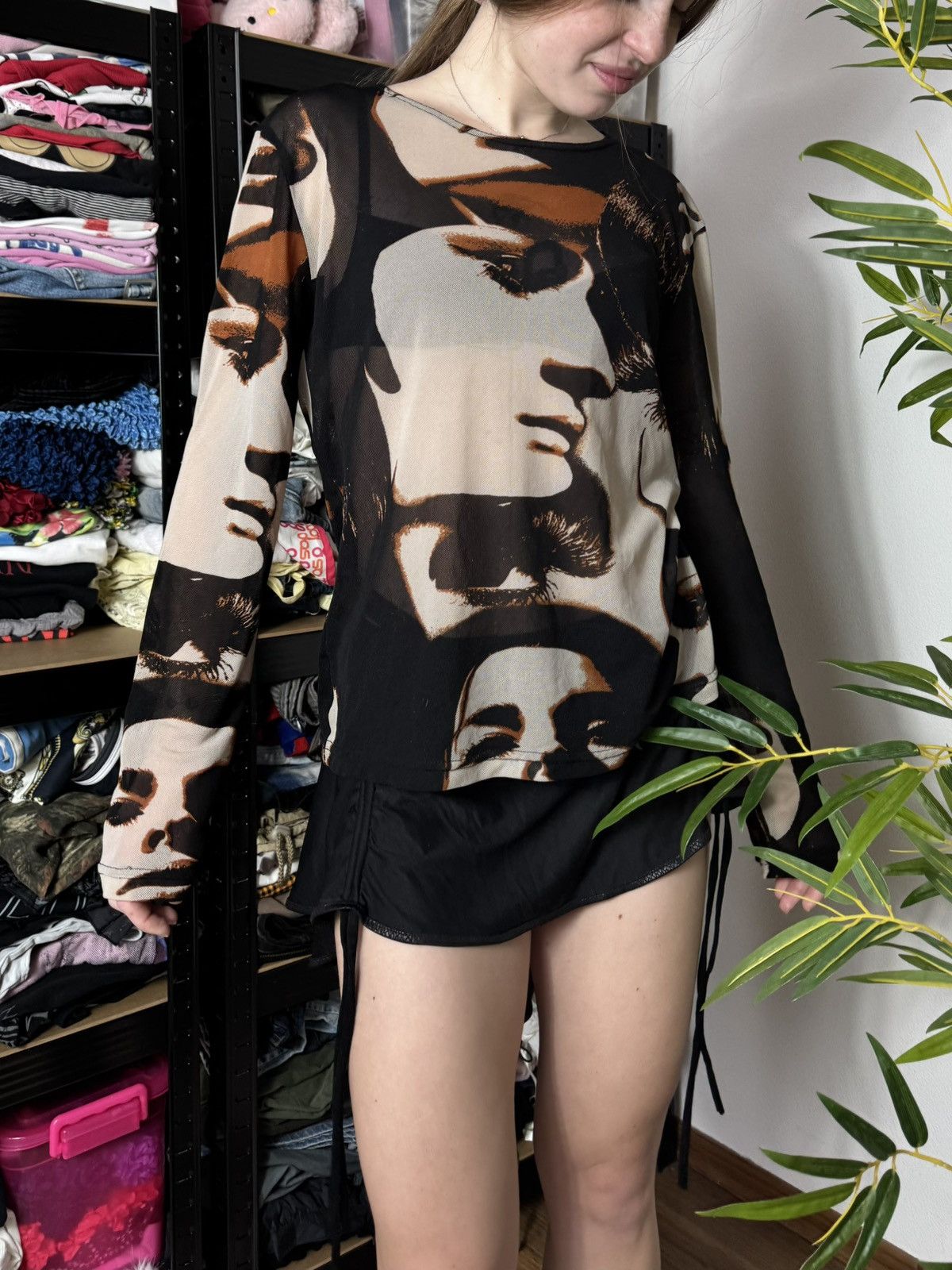 Vintage FACES PRINT JEAN PAUL GAULTIER STYLE MESH LONG SLEEVE Size M / US 6-8 / IT 42-44 - 7 Thumbnail