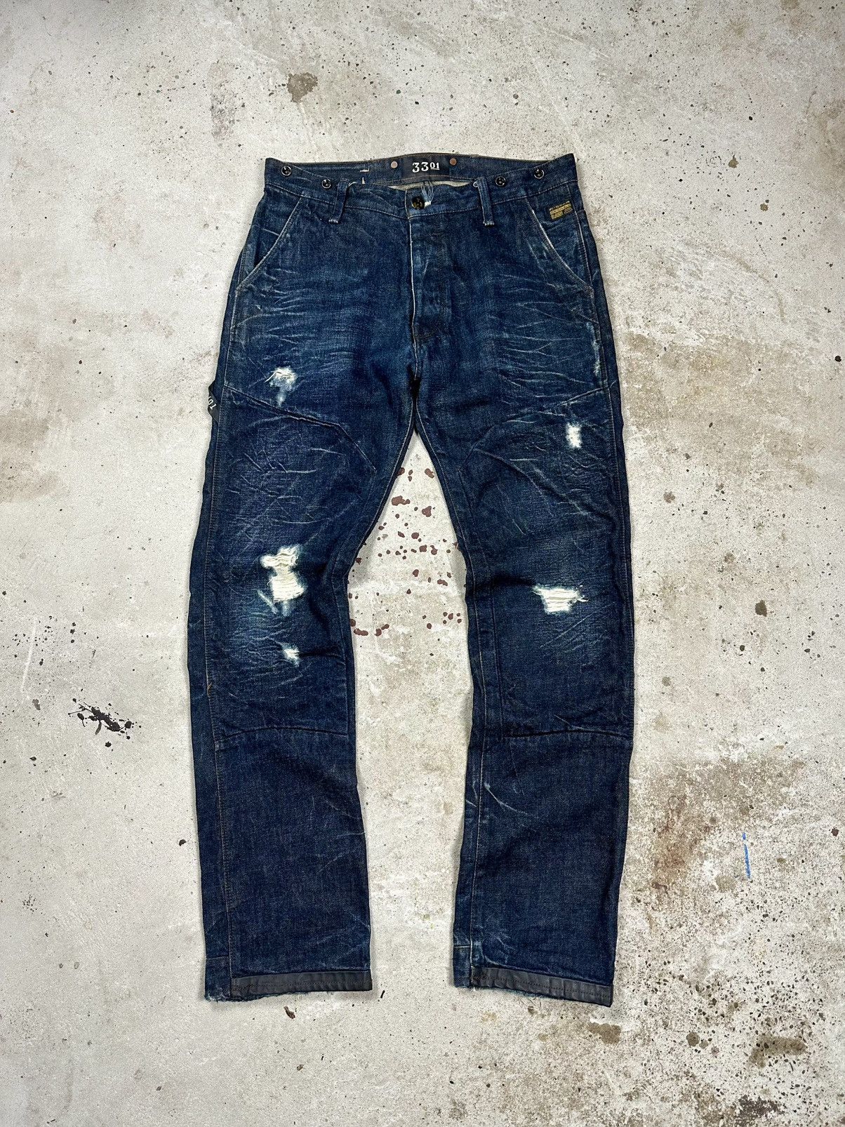 G-Star × Japanese Brand × Vintage Vintage Y2K G Star Raw 3301 Distressed Double Knee Denim Size US 34 / EU 50 - 1 Thumbnail