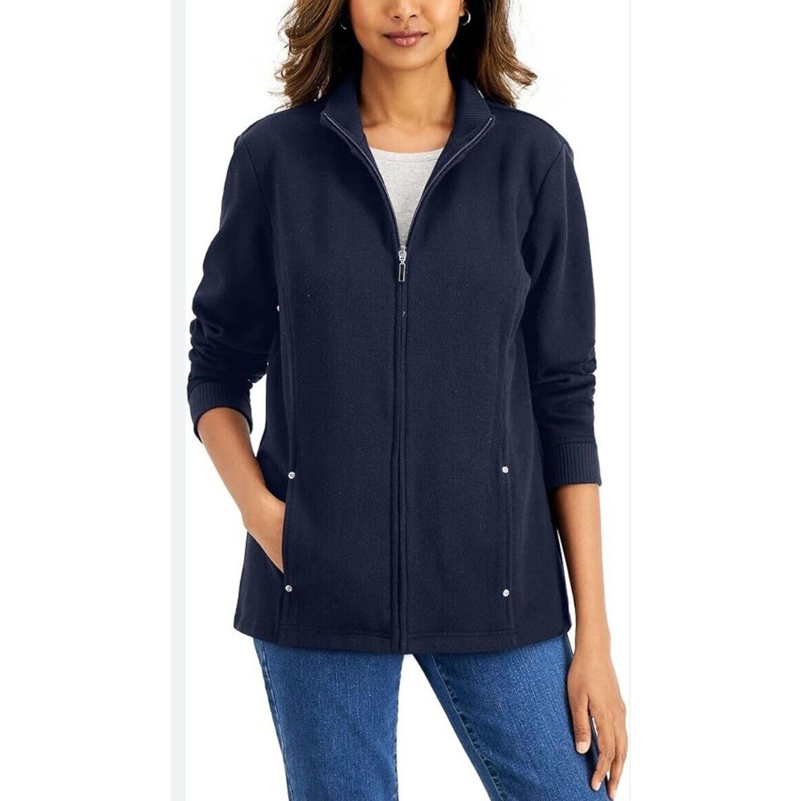 Other Karen Scott Woman’s Sport Ribbed Mock Neck Full Zip Sweater Size XL / US 12-14 / IT 48-50 - 1 Thumbnail