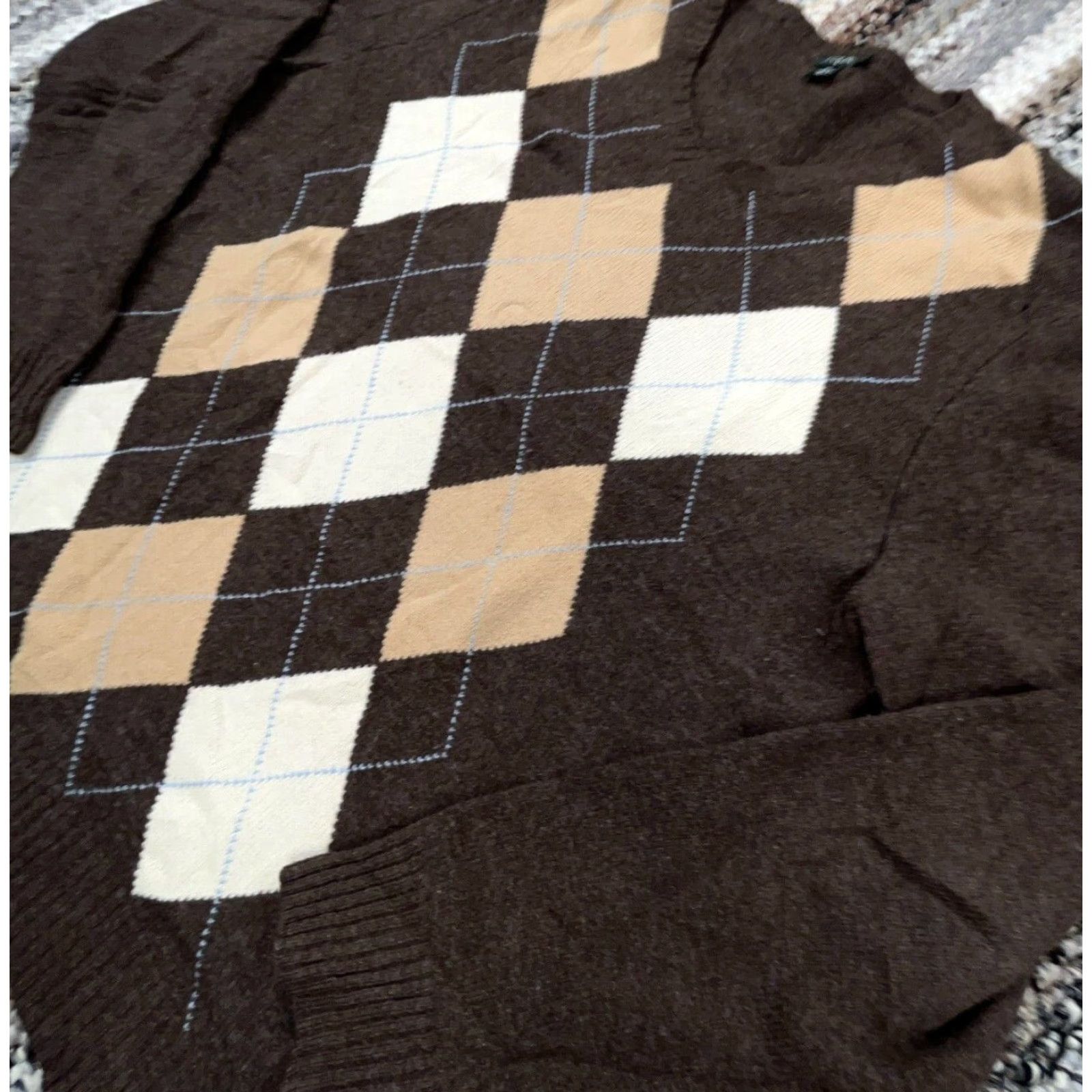 J.Crew J. Crew Sweater Men XL Brown Lambs Wool Knit Diamond V-Neck Golf Preppy Grandpa Pullover Long Sleeve Casual Solid Wool Knit Size US XL / EU 56 / 4 - 3 Thumbnail