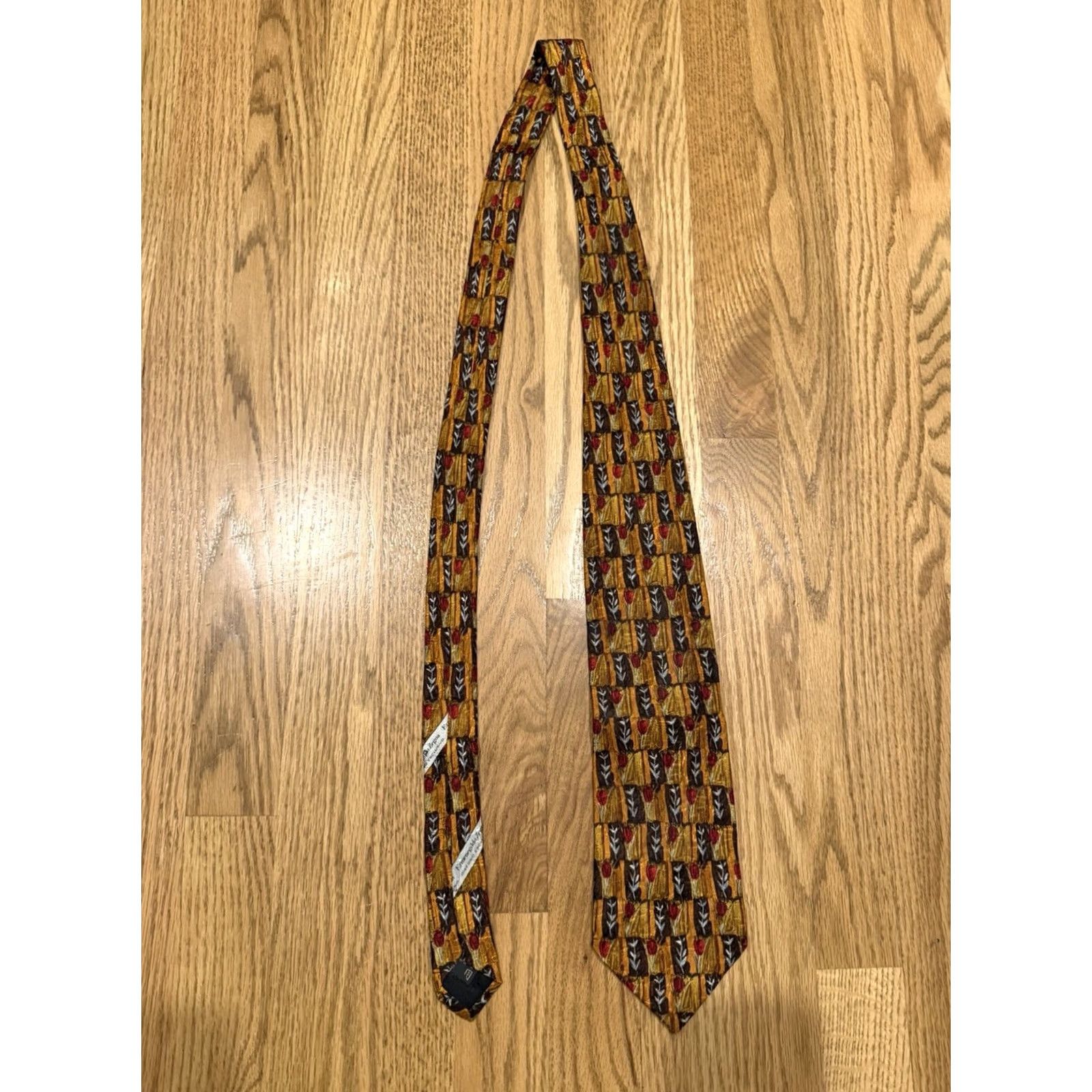 Ermenegildo Zegna Ermenegildo Zegna Silk Tie Italy Brown Gold Red Flowers 3.75" x 57" Men Size ONE SIZE - 5 Thumbnail