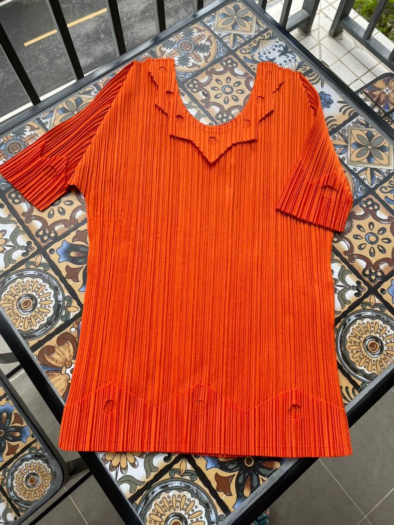 Issey Miyake Issey Miyake size:3 Orange lace collar short-sleeved top Size M / US 6-8 / IT 42-44 - 2 Thumbnail