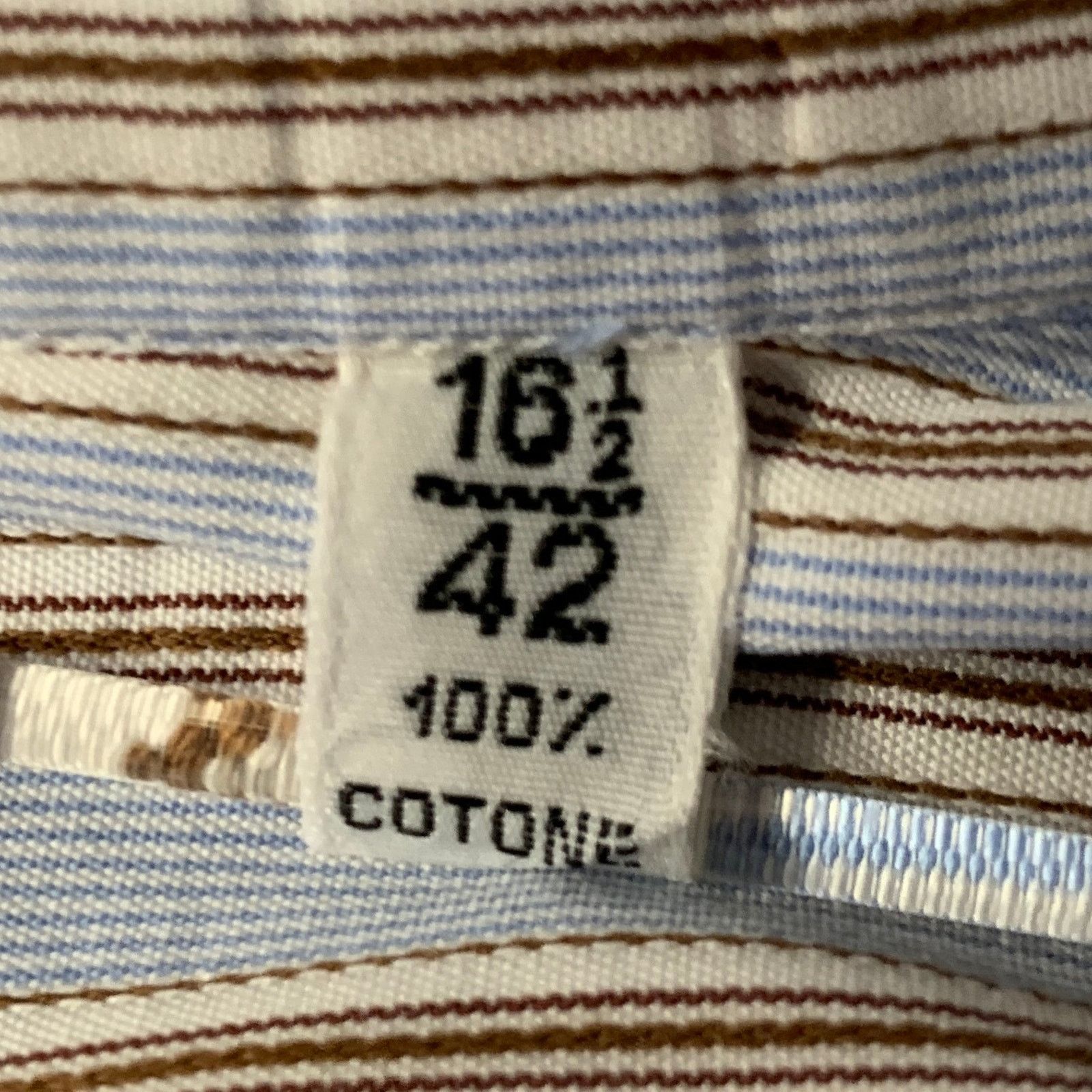 Finamore FINAMORE XL Blue White Brown Stripe Cotton Long Sleeve Shirt Size US XL / EU 56 / 4 - 6 Thumbnail