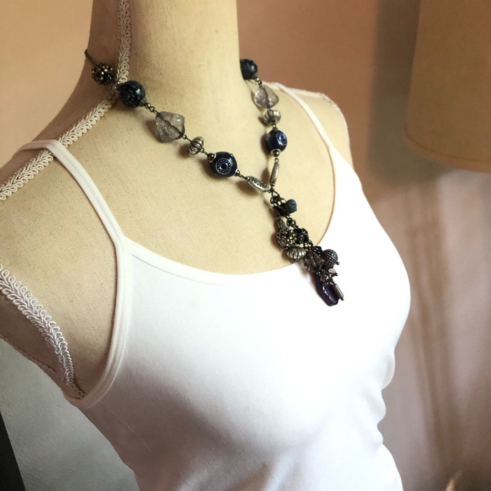 Jewelry Deep navy and plum tone elegant y drop necklace Size ONE SIZE - 5 Thumbnail