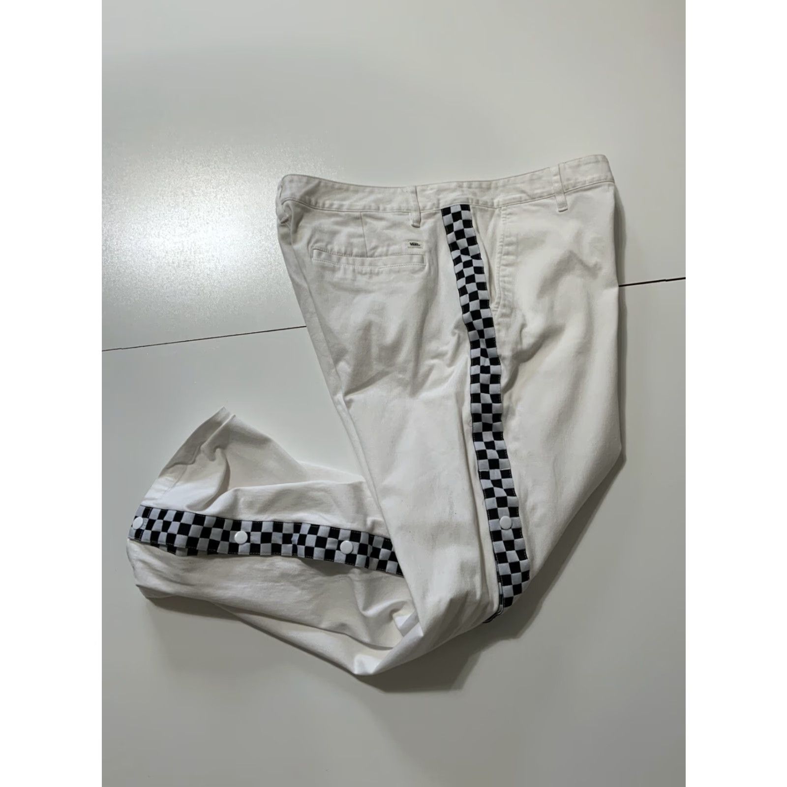 Vans VANS Checkered Tearaway Snap White Wide Leg Chino Pants Sz. 29 Womens Pants Wide-Leg White 29 Snap Size 29" - 2 Thumbnail
