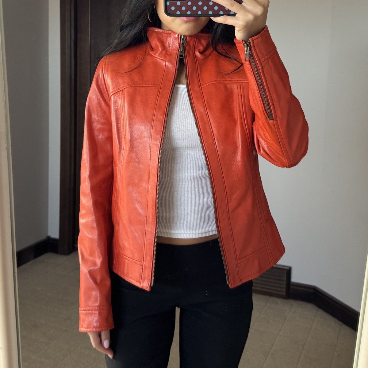 Danier Vintage 90s Orange Genuine Leather Jacket Size XS / US 0-2 / IT 36-38 - 5 Thumbnail