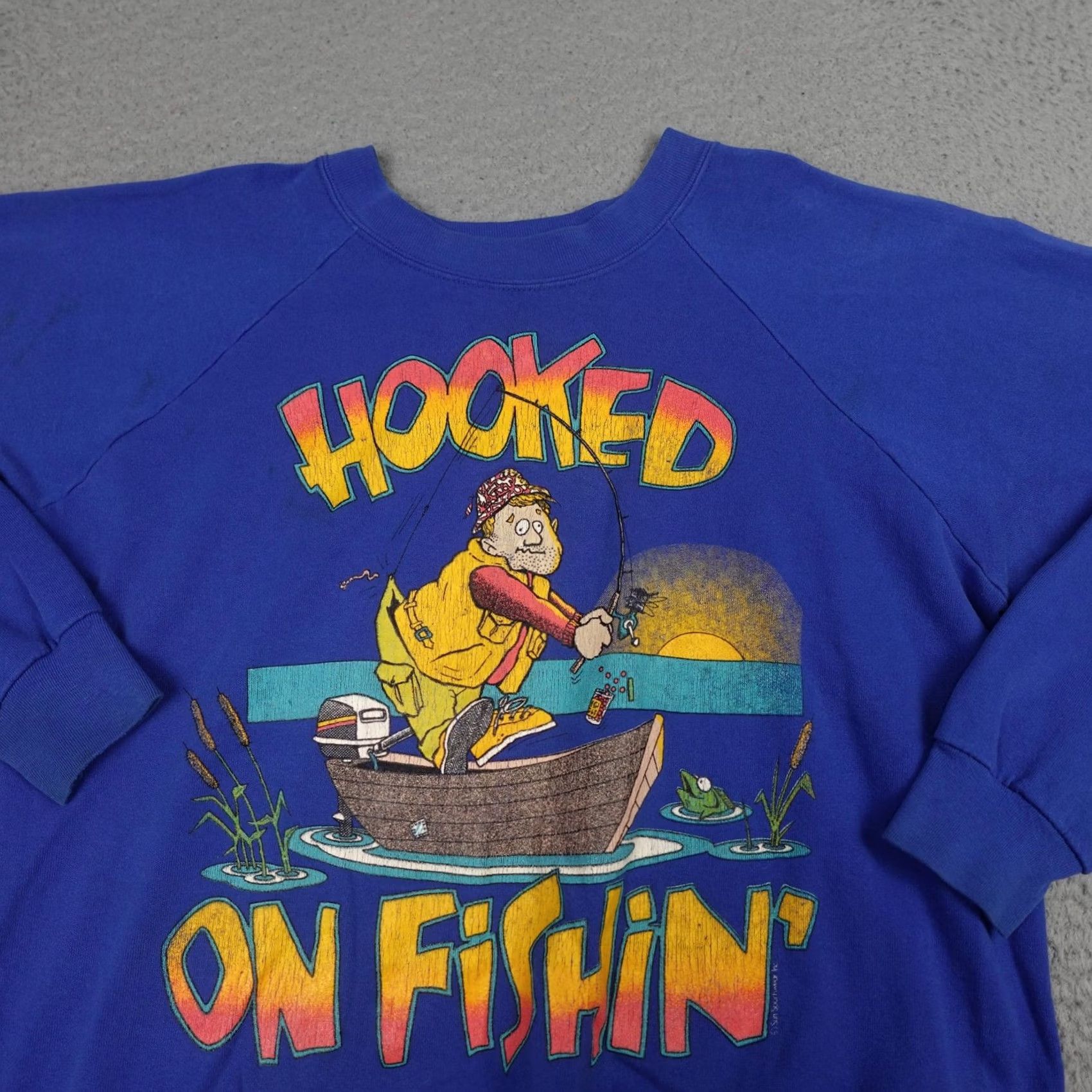 Sunray Sportswear VINTAGE Sun Sportswear Hooked On Fishin Sweatshirt Mens L Blue Graphic Print 80s 90s Size US L / EU 52-54 / 3 - 5 Thumbnail