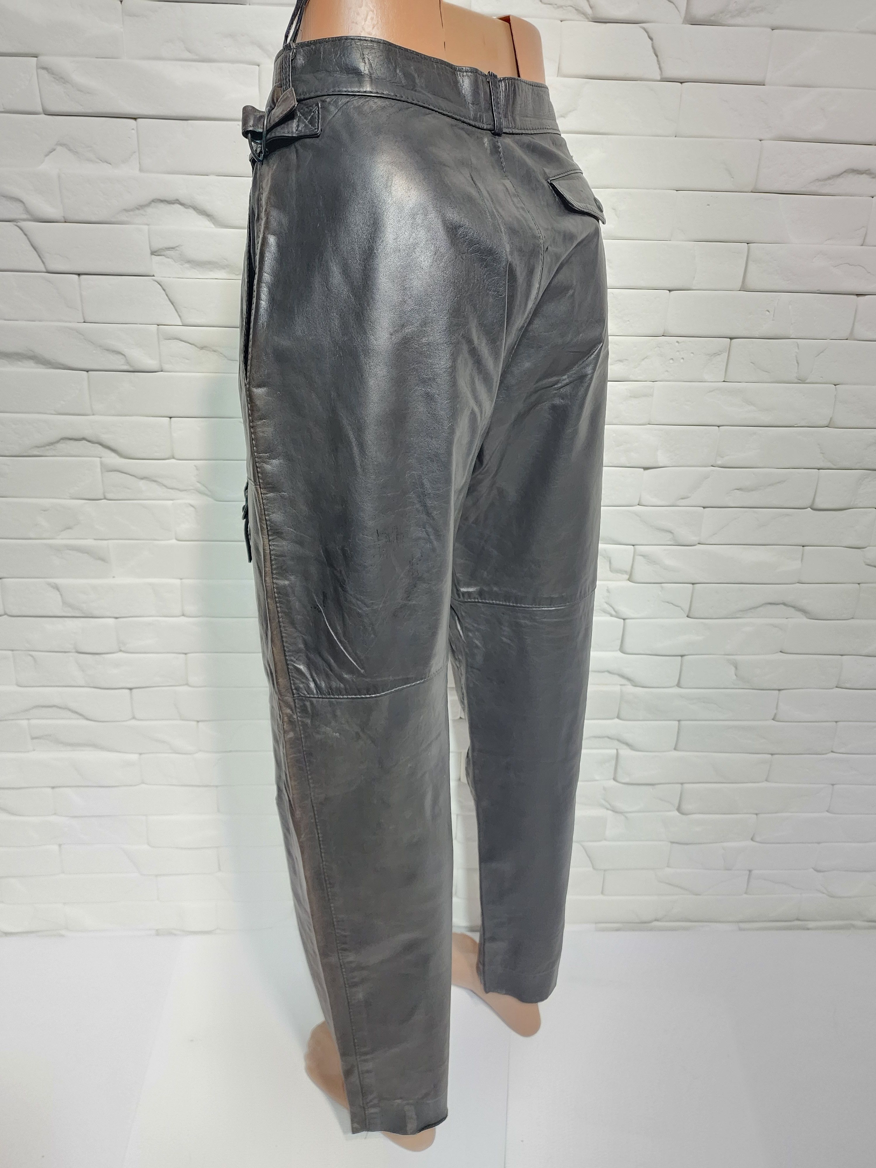 Genuine Leather Men's Black Leather Biker Pants: (29 in Waist) Size US 29 - 8 Thumbnail
