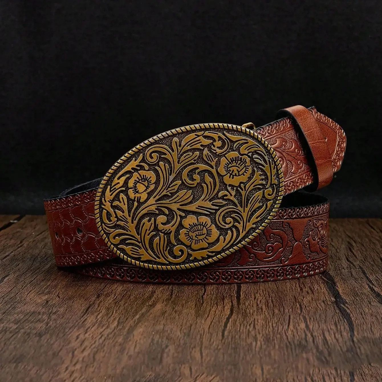 Leather Casual Round Buckle Belt Size ONE SIZE - 1 Thumbnail