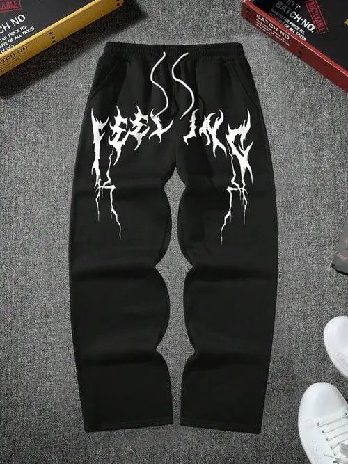 Designer Black Graffiti Baggy sweatpants Goth Opium Size US 32 / EU 48 - 4 Thumbnail