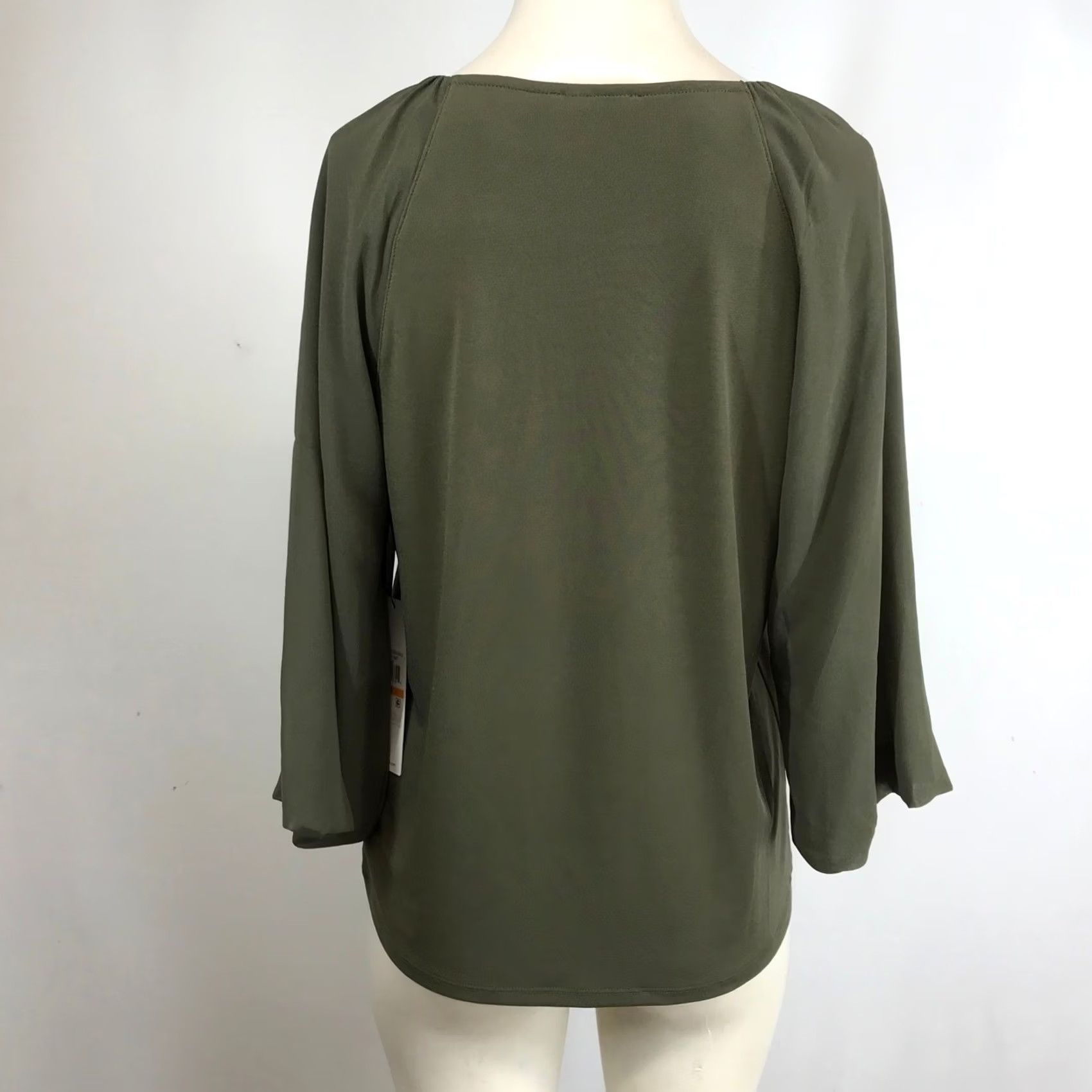 Calvin Klein VINTAGE: Calvin Klein Women Small Olive Green 3/4 Sleeve Boat Neck Top Modern Essentials Size S / US 4 / IT 40 - 5 Thumbnail
