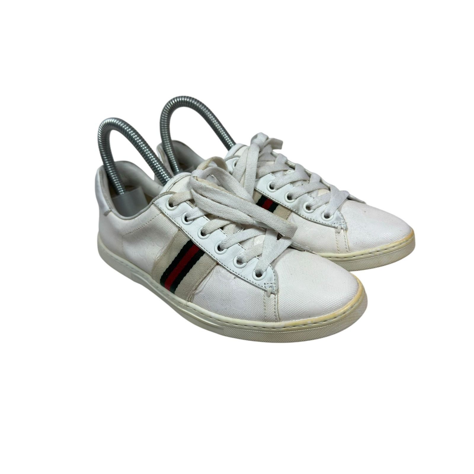Gucci 226535 Women's White Leather Lace Up Sneakers Shoes 36