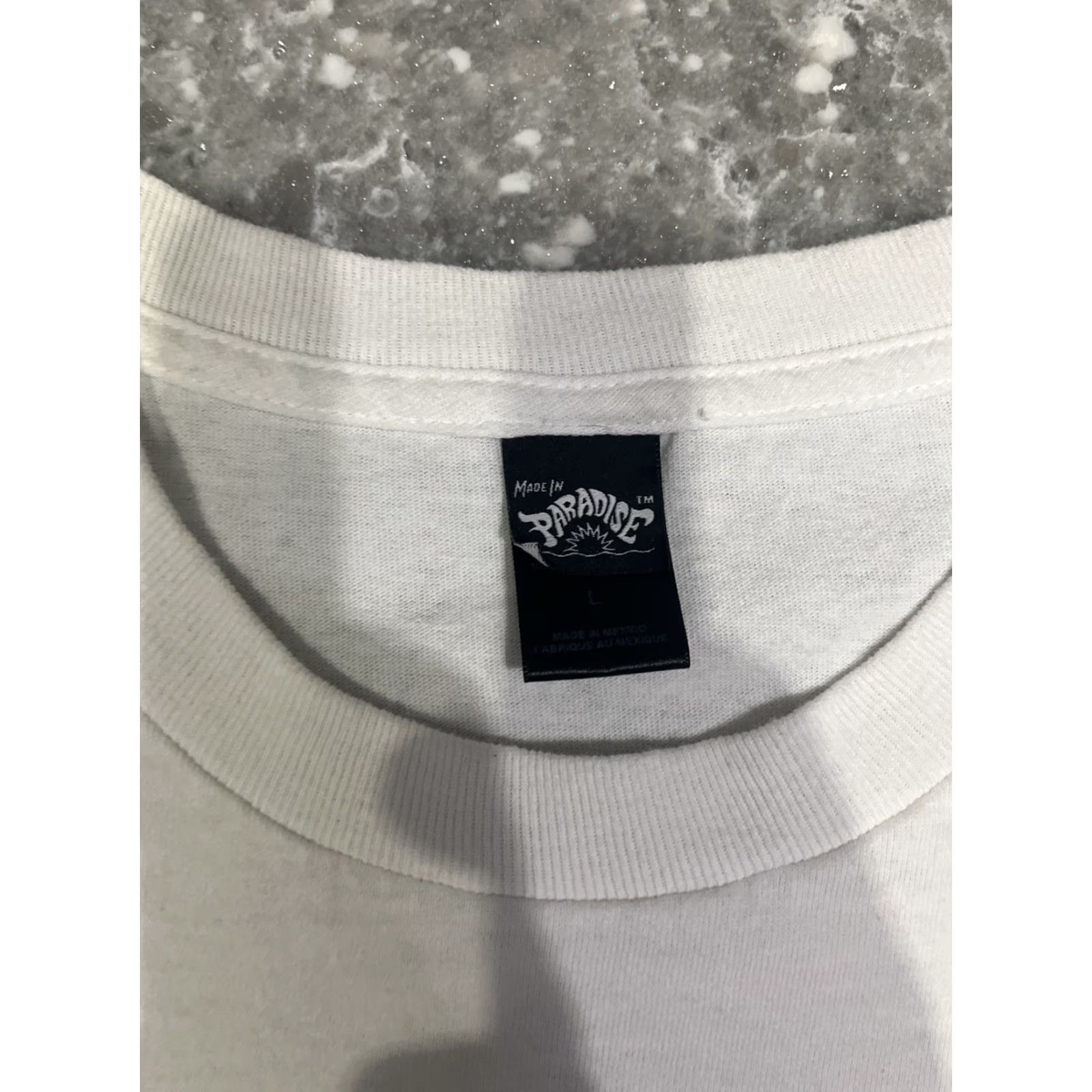 Vintage Made in Paradise T Shirt Mens Size L White Logo Cotton Crew Neck Short Sleeve All Seasons Holiday Funny Mens Regular Fit Mexico Size US L / EU 52-54 / 3 - 3 Thumbnail
