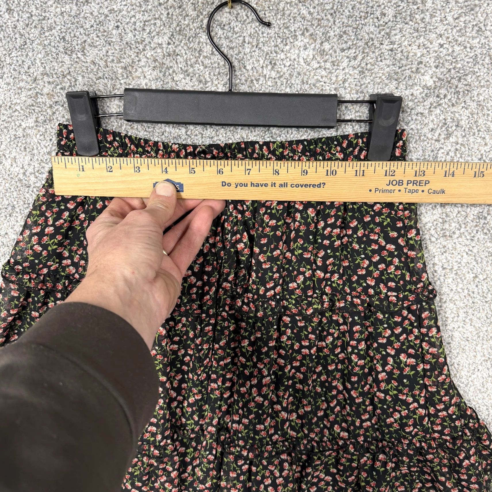 Vintage Sienna Sky Skirt Mini Floral Ruffle Tiered Black Elastic Waist Lined 90s Y2K Cottagecore Coquette Womens S Size 28" / US 6 / IT 42 - 2 Thumbnail