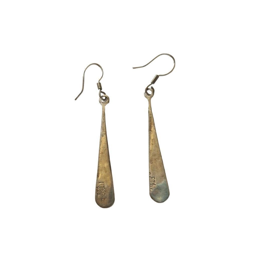 The Unbranded Brand Mexico Black Onyx Inlaid Long Drop Earrings Sterling Silver Size ONE SIZE - 3 Thumbnail