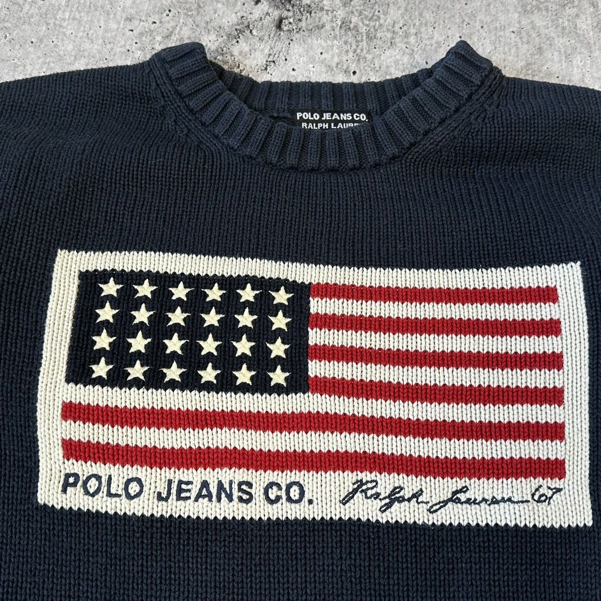 Vintage Vintage Polo Jeans Co. Ralph Lauren USA Flag Knit Sweater Size US L / EU 52-54 / 3 - 4 Thumbnail