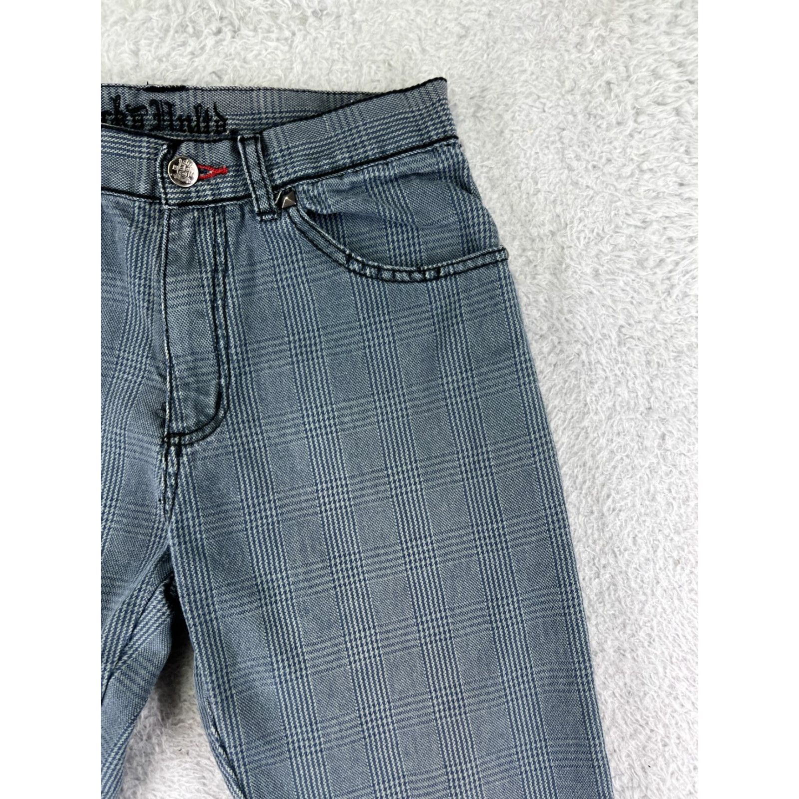 Ecko Unltd. VINTAGE Ecko Unltd. Pants Womens 14 Blue Embroidered Studded Straight Leg Plaid Pattern Jeans Shirt Size 36" / US 14 / IT 50 - 6 Thumbnail