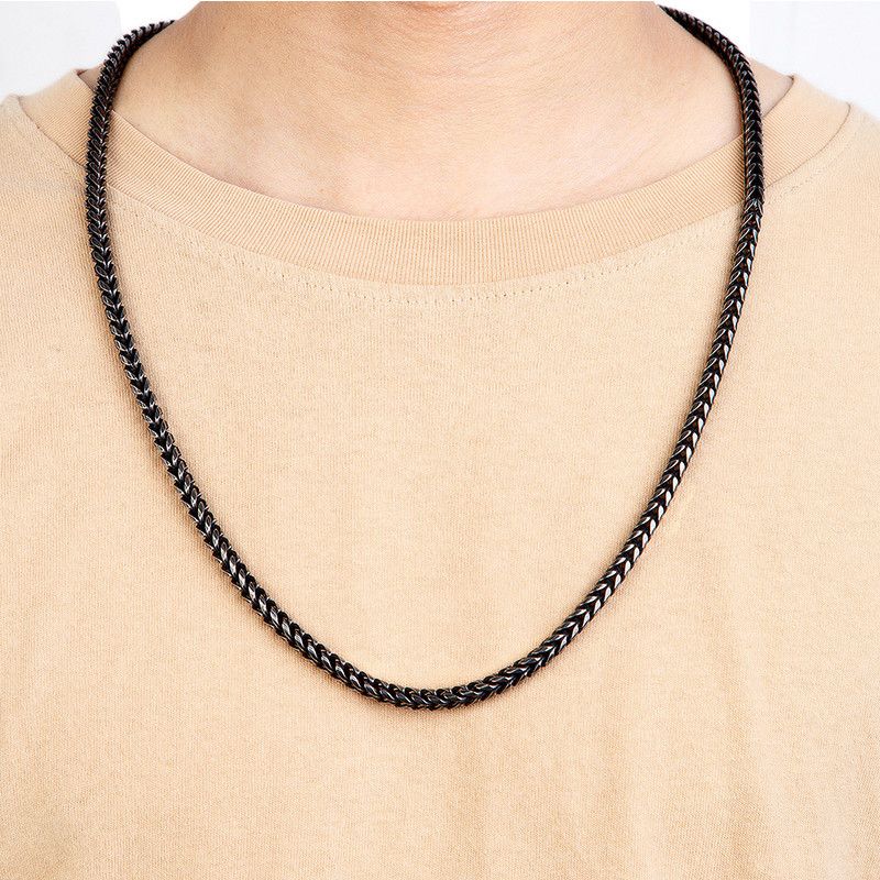 Jewelry Oxidized Curb Cuban Chain Stainless Steel Necklace Size ONE SIZE - 6 Thumbnail