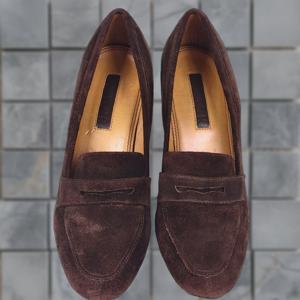 Vintage VINTAGE Unisa Brown Suede Women's Size 6 B Loafer Heels Slip On Almond Toe Stiletto High Heel Shoe USA Brazil Womens M) Size US 6 / IT 36 - 1 Thumbnail