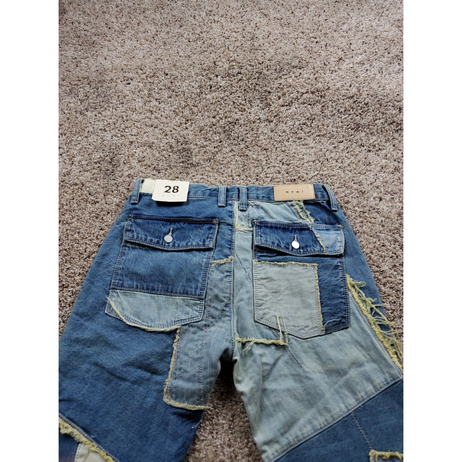Mnml Jeans Mens 28 Patchwork Distressed Frayed Denim Straight Leg Streetwear NWT