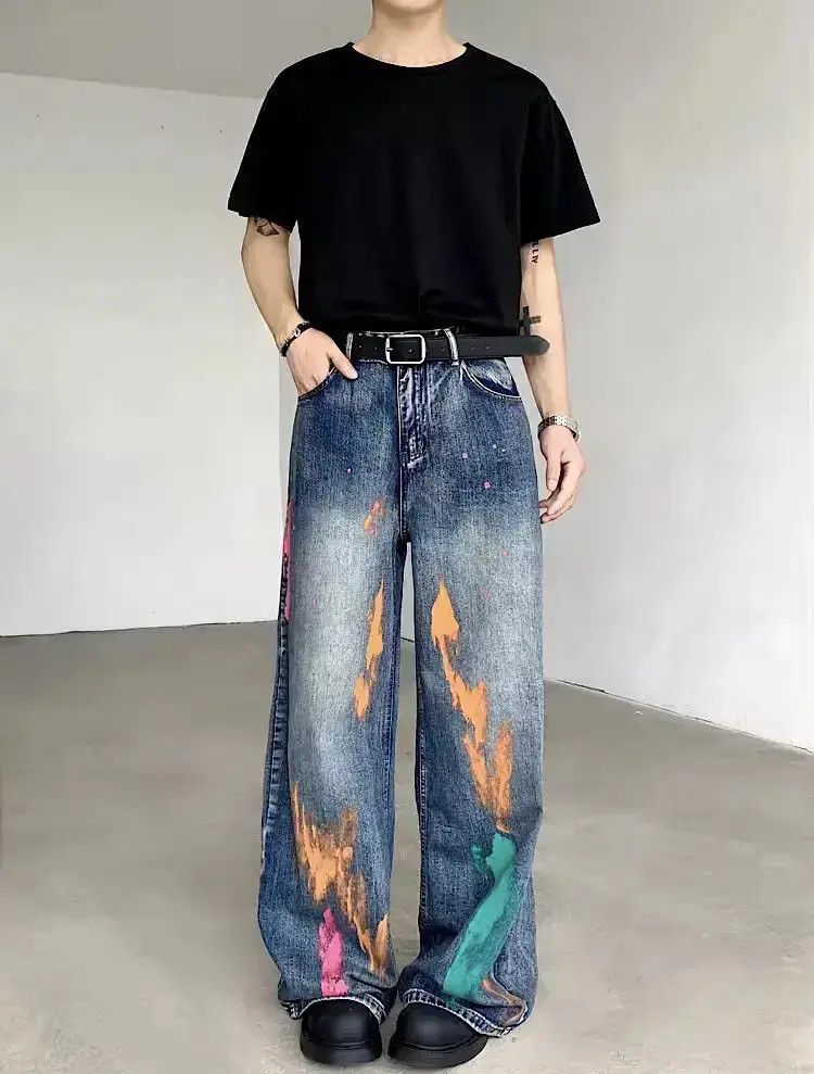 Japanese Brand Streetwear Graffiti Loose Straight Jeans Size US 32 / EU 48 - 1 Thumbnail